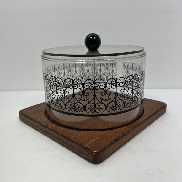 Vintage Cheese Board Mid Century Modern MCM Domed Cloche Wooden Plastic Serving - Picture 2 of 13